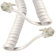 Image of Telephone Handset Coiled Cord RJ10 4P4C Cable Lead Black/White 2m/3m/5m/6.4m