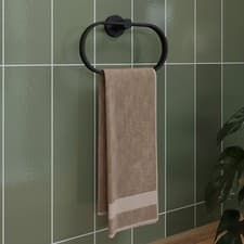 Image of Croydex Flexi-Fix Towel Ring, Matt Black, Screw or Glue - Metra