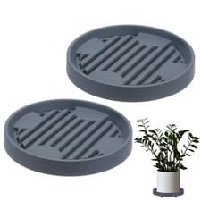 Image of 2Pcs Plant Stand with Wheels, 8.7 Inch Round Indoor Planter Mover Trolley Grey