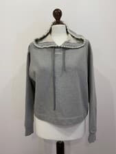 Image of PINKO Grey Melange Hoodie Pearl Applique Cropped Model Size S Authentic