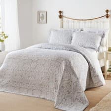Image of Bella Grey White Brocade Jacquard Cotton Rich Matelasse Bedspread / Pillowsham
