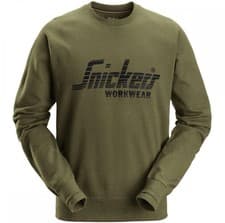 Image of SNICKERS 2892 Logo Sweatshirt Size XXL In Khaki Green
