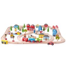 Image of Bigjigs Rail Wooden Town and Country Train Set, Wooden Train Set - 91 Pieces