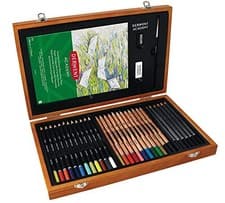 Image of Derwent Academy Wooden Gift Box, Complete Starter 35 Piece Art Set, optimum