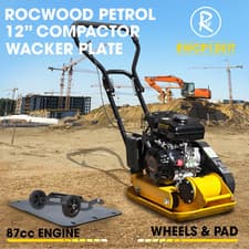 Image of Wacker Plate Compactor Compaction RocwooD 12" 87cc Petrol FREE Pad & Wheel Kit
