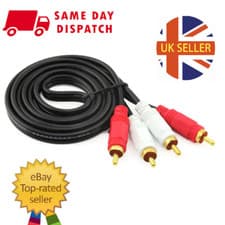 Image of Twin RCA Phono Red White CABLE 2 x Male to 2 x Male OFC Shielded Audio LEAD UK