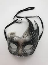 Image of MARDI GRAS MASK Masquerade mask black ombre with silver glitter with tie NWT