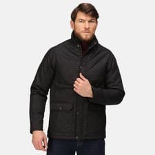 Image of Regatta Tyler black men's water-repellent diamond-quilt insulated jacket #TRA441