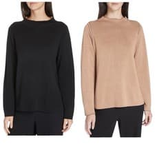 Image of Eileen Fisher Reversible Silk Organic Cotton Funnel Neck Sweater Black Clay M