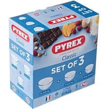 Image of Pyrex Classic Glass Bowl Set 3 Piece Mixing Prep Baking 0.5L 1L 2L Borosilicate