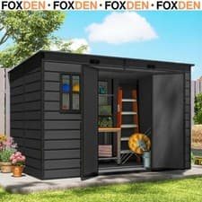 Image of 10 x 6 ft Resin Garden Shed, Outdoor Storage Shed with Floor, Windows Dark Grey