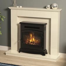 Image of Modern Hemsworth 2000W Electric Stove Matt Black Log Flame Fire Heater 618x57mm