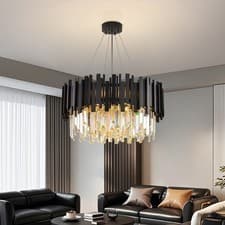 Image of Modern Clear K9 Crystal Ceiling Light Elegant Pendant Lights Height-Adjustable