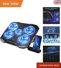 Image of Black Laptop Cooling Stand with 5 Fans & Anti-Slip Pad for Optimal Cooling