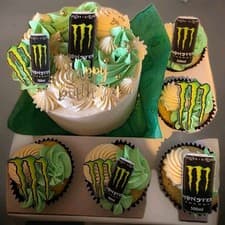 Image of Monster Energy Drink Cake Topper Set. Green Monster Birthday Party Decoration UK