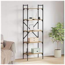 Image of Bookcase Artisan oak 56x32x174cm Engineered wood 5 Shelves Slim Tall Metal Legs