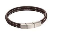 Image of Fred Bennett brushed finish stainless steel and brown plaited leather bracelet