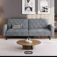 Image of Costoffs Velvet Futon Sofa Bed, 3-in-1 Convertible Couch, for Small Spaces