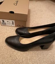 Image of Ladies Clarks Freva 55 Court Mid Heel Womens Shoes D Fitting Black Leather