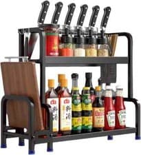 Image of Spice Rack 2-Tier Herb Jar Free Standing Kitchen Storage Organiser Shelf Holder
