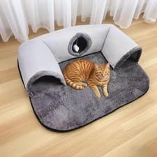 Image of Winter Warm Cat Tunnel Bed Cat Activity Center Playing Ball Toys Interactive Toy