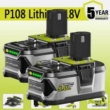 Image of 2PACK For RYOBI P108 18V 5.0Ah High Capacity Battery 18Volt Lithium-Ion One Plus