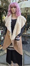 Image of BNWT Tan Faux Fur Afghan Style Long Waistcoat Voulez Vous One Size Faux Suede 👌