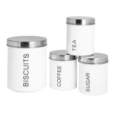 Image of 4 Piece Round Metal Kitchen Canisters Set - White