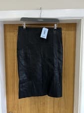 Image of Oasis Black 100% Leather Pencil Skirt Size 10 BNWT