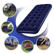 Image of INFLATABLE SINGLE FLOCKED COMFORT AIR BED CAMPING MATTRESS AIRBED BLUE Travel