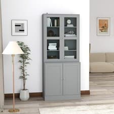 Image of Modern Bookcase Display Storage Unit w/ Doors Adjustable Shelves for Home