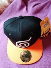 Image of Naruto Konoha Shippuden Snapback Baseball Cap Hat Black Orange Official BNWT