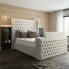 Image of Sultan Winged TV Bed Frame In Plush Velvet Fabric All Sizes In All Colours