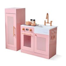Image of Teamson Kids Chester Play Kitchen in Peach with Fridge, Stove & Shelves