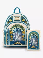 Image of Loungefly Star Wars R2-D2 Stained Glass Portrait MiniBackpack & Wallet Set