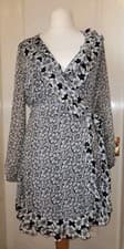 Image of MINT VELVET Wrap Dress- Size M 'Cecil' Black & White Floral Ruffle Mini- BNWT