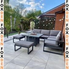 Image of Sofa Set Aluminium Outdoor 6 Piece Garden Furniture with Fire Pit Table Grey