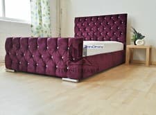 Image of Diamond Upholstered Fabric Bed Frame Chenille Leather Double King Size Mattress
