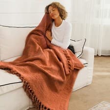Image of Knit Blanket Ultra-Soft Cozy Throw Handknit Style for Couch, Luxurious Lightw...