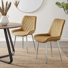 Image of PESARO x2 Velvet Luxury Dining Chairs with Chrome SILVER/GOLD/BLACK Metal Legs