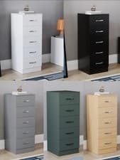 Image of Vida Designs Riano 5 Drawer Chest of Drawers Narrow Chest Storage Organizer
