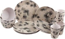 Image of Melamine Plastic Dinner Set - Grey Daisy Design Plate Cup Bowl (16 Piece Set)