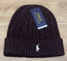 Image of Polo Ralph Lauren Cable-Knit Beanie Winter Hat Coffee Unisex