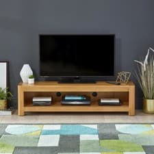 Image of Widescreen TV Unit - Up to 65” TV Size Soho Oak Open Low Living Room Furniture