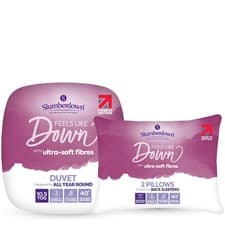 Image of Slumberdown Feels Like Down 10.5 Tog All Year Round Duvet + 2 Pillows, Double