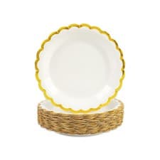 Image of 50 PCS White Paper Plates 7 inch, Scalloped Paper Plates with Gold Foil Dispo...