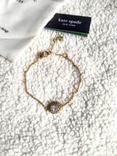 Image of Kate Spade Gold Tone Clear Crystal Charm Bracelet NWT