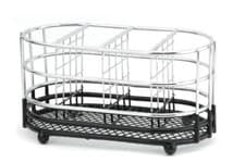 Image of Utensil Holder Chrome Cutlery Storage Black Plastic Drain Oval Compartments Rack