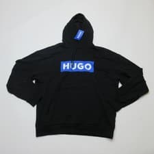 Image of Hugo Boss Mens Hoodie Pullover Sweatshirt Size XL Black Blue Box Logo New