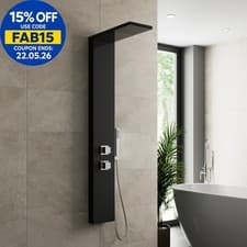 Image of Thermostatic Shower Panel Column Tower Body Jets Twin Head Bathroom Shower Black